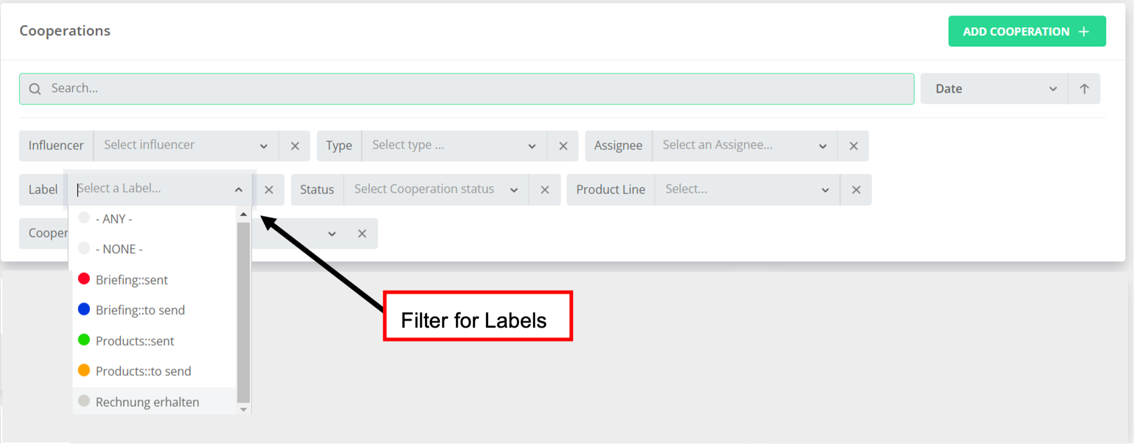 52: Filter for Labels